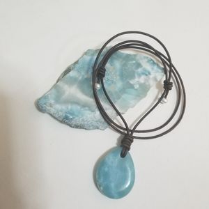 Larimar Pendant Leather Beach Necklace